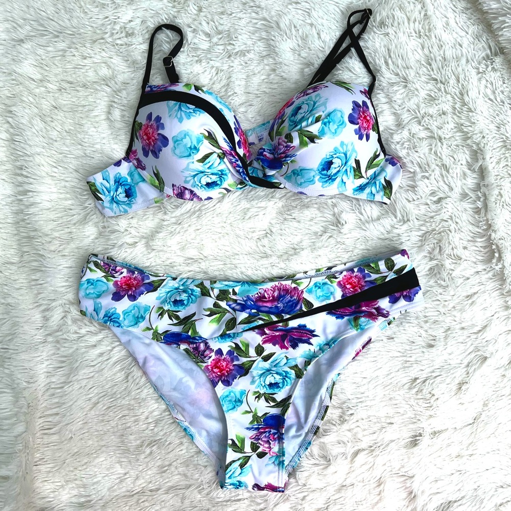 Floral Bikini, bright colors with white background